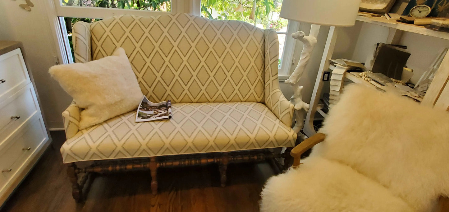 Antique Italian walnut Settee bench custom upholstered