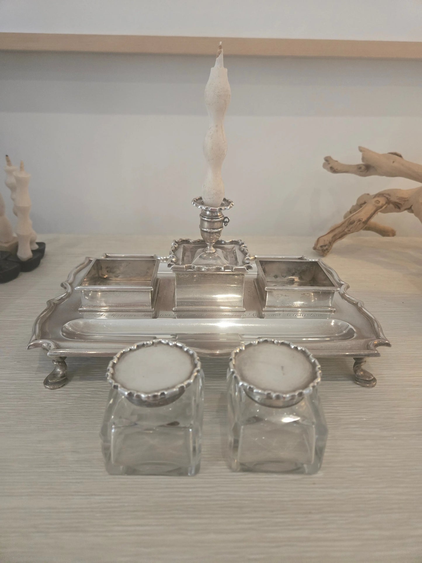 Antique Sterling silver and crystal inkwell Home Crush