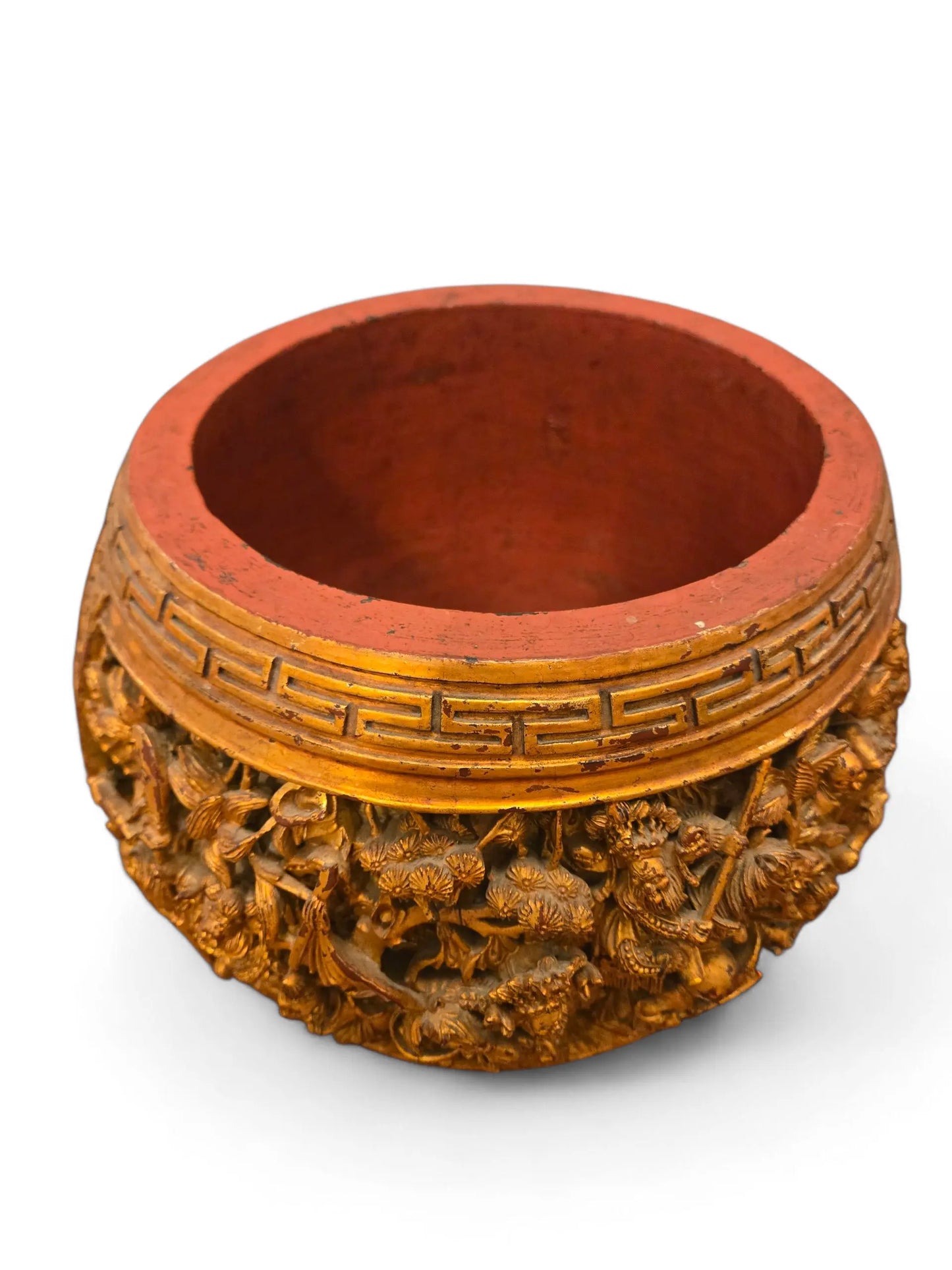 Antique Chinese Gilt Wood Carved Temple Bowl Home Crush