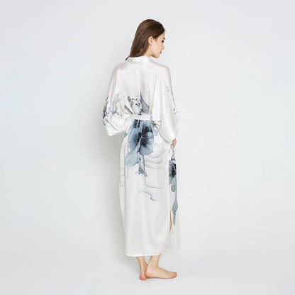 Silk Hand painted Lotus Long Kimono Robe