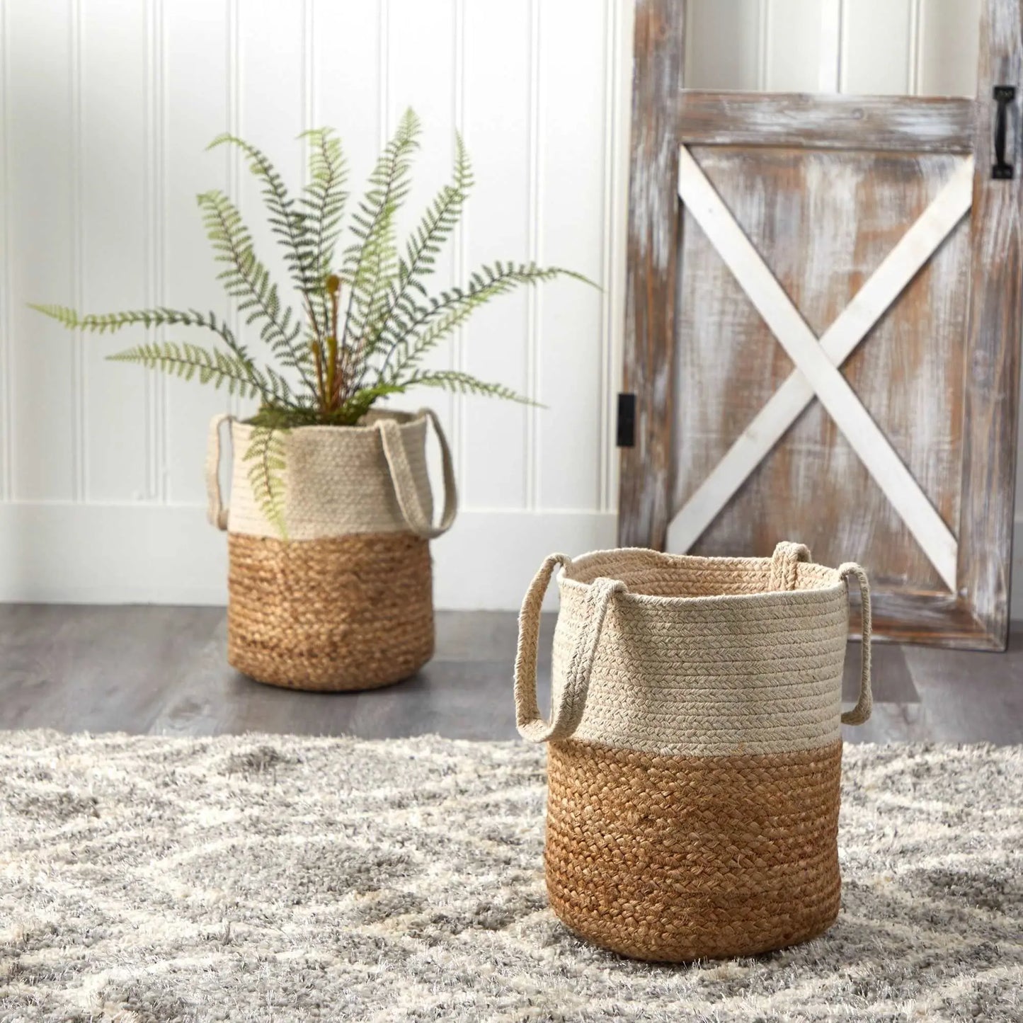 12.5” Handmade Natural Jute and Cotton Planter Nearly Natural