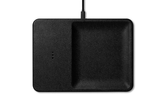 CATCH:3 - Classics Black Leather Wireless Charger with Valet Tray