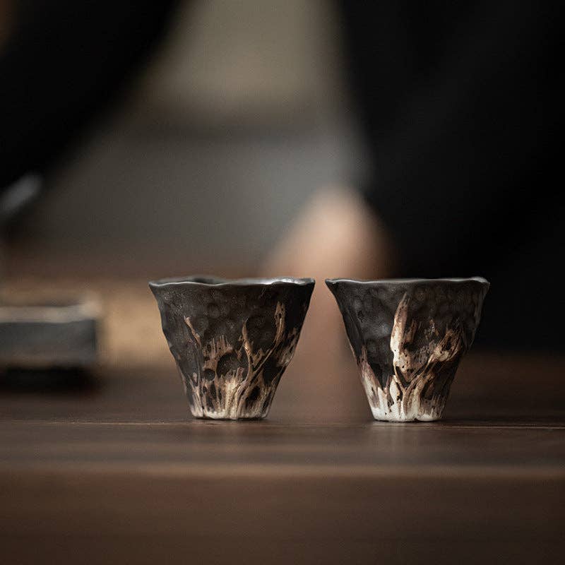 Gohobi Handmade Black Wabi-sabi Tea Cup Gohobi （We cover U.S. import duties）