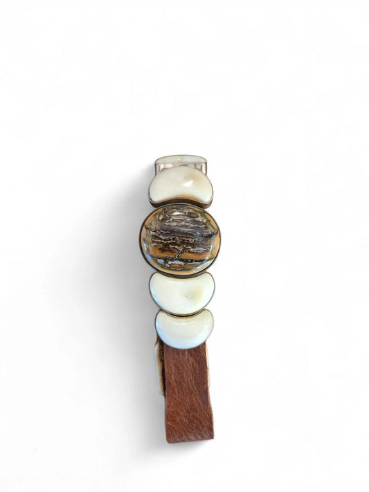 Mammoth Ivory and Petrified Wood Artisan Silver Bracelet Home Crush