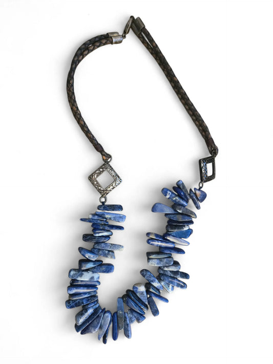 Sodalite Shard and Braided Leather Necklace Home Crush