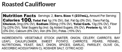 Roasted Cauliflower Soup 16 oz vegan, GF & shelf stable: 16 oz