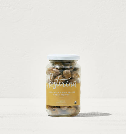 Coriander and Pink Pepper Green Olives Kosterina