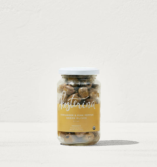 Coriander and Pink Pepper Green Olives Kosterina