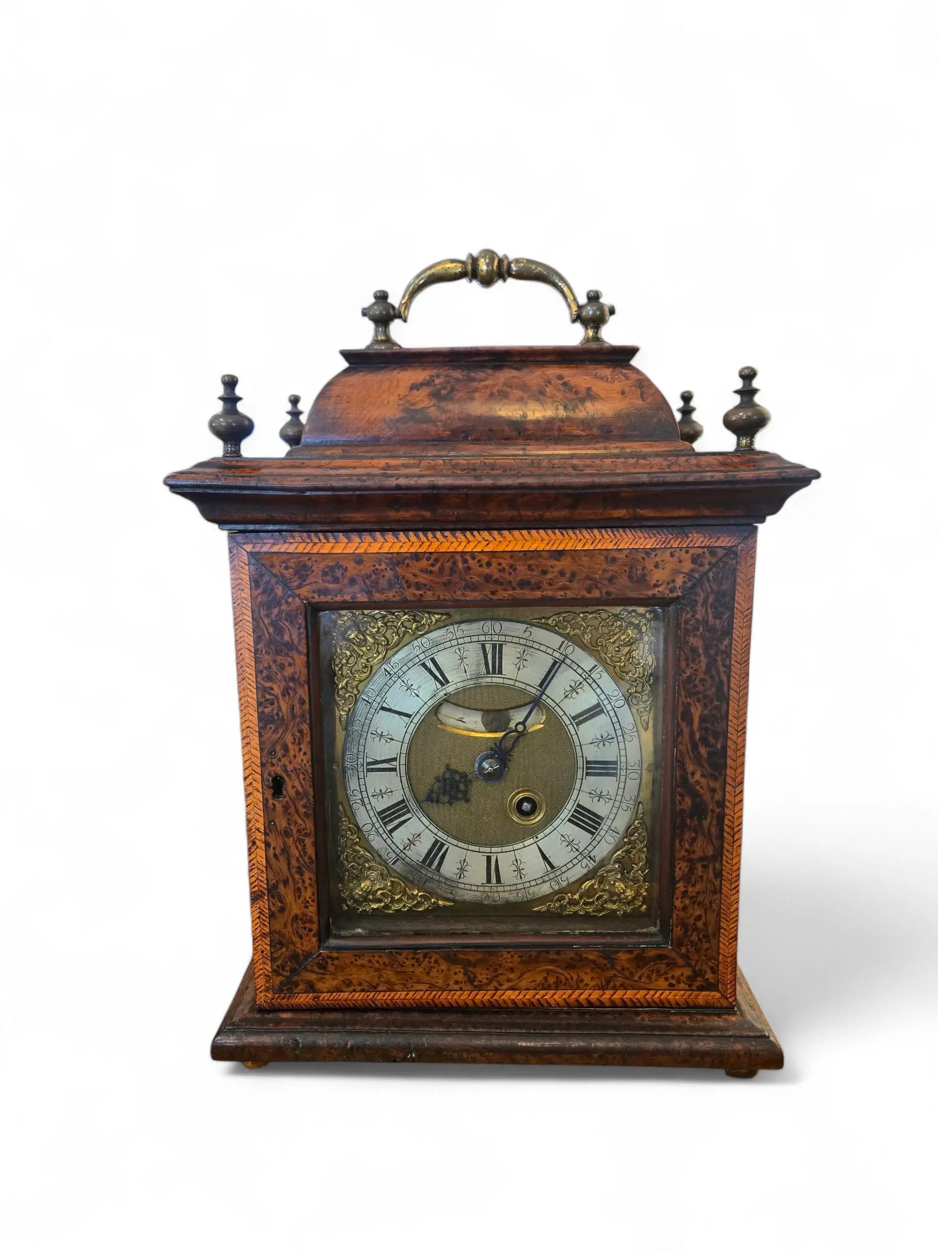 Mechanism clock Antique George II Burr Walnut Bracket Clock Home Crush