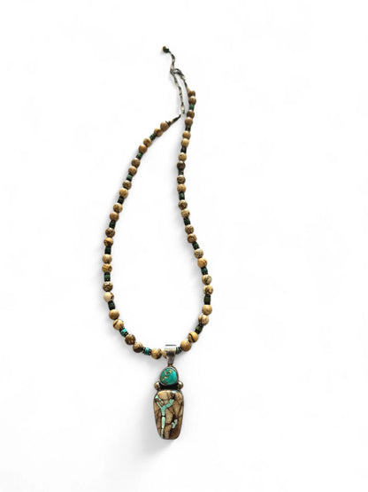 Navajo Sterling Silver Turquoise Inlay Pendant Necklace Home Crush