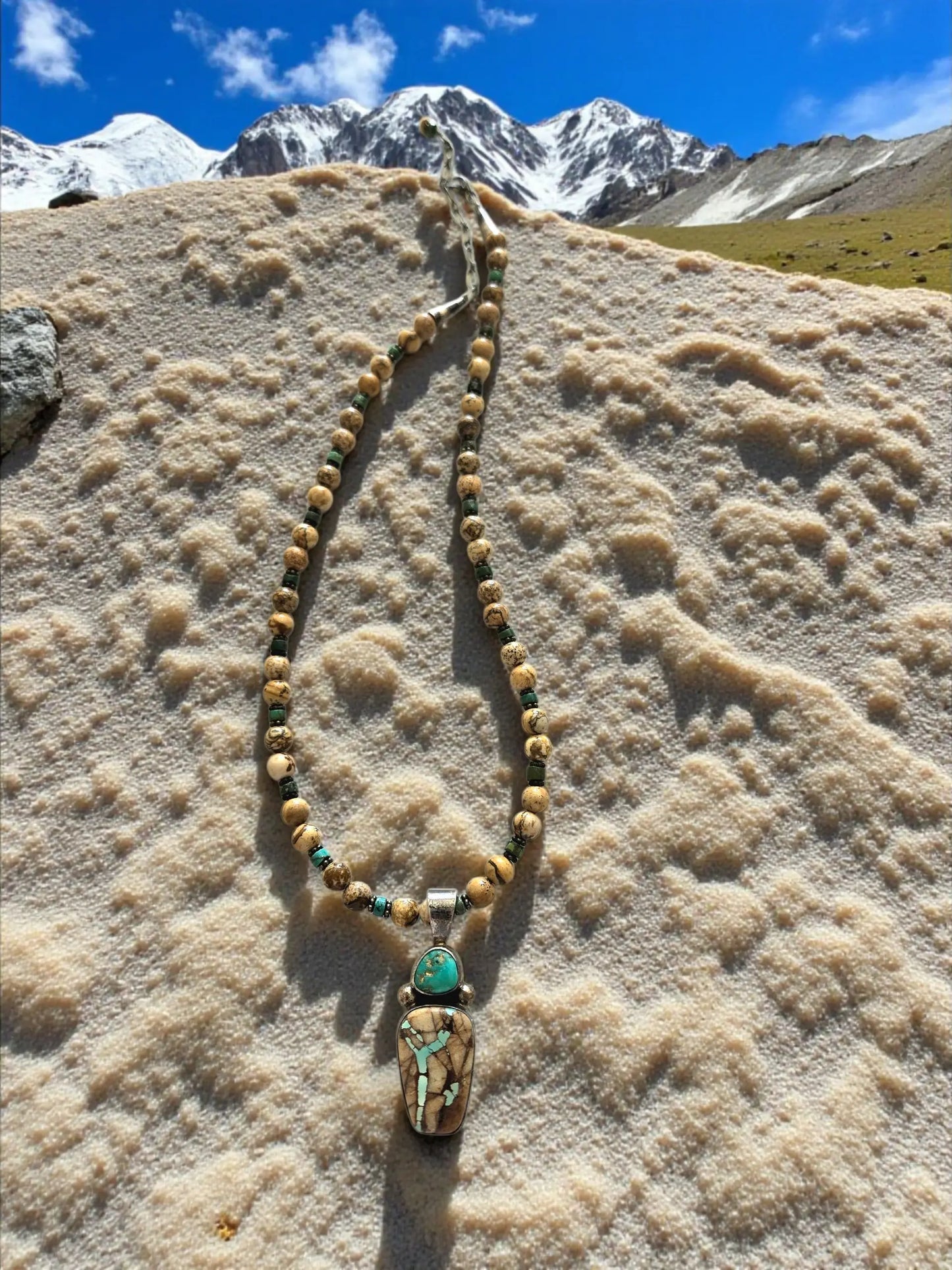 Navajo Sterling Silver Turquoise Inlay Pendant Necklace Home Crush