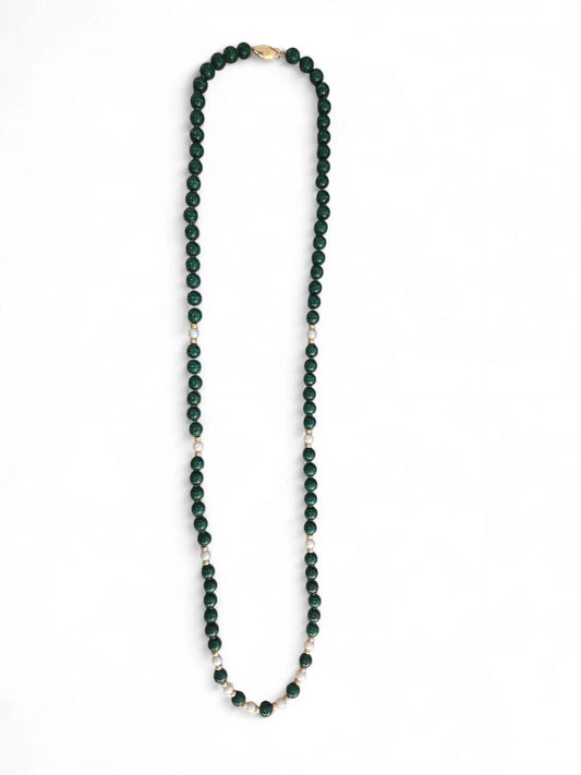 Vintage Malachite and Pearl Long Strand Necklace Home Crush