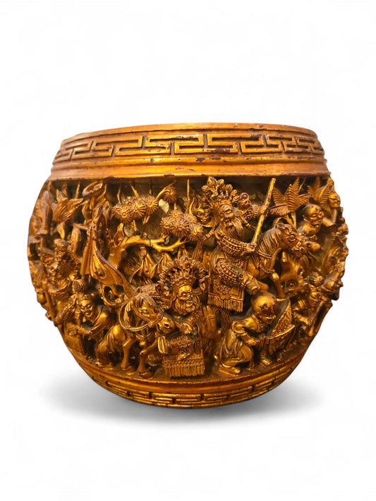 Antique Chinese Gilt Wood Carved Temple Bowl Home Crush