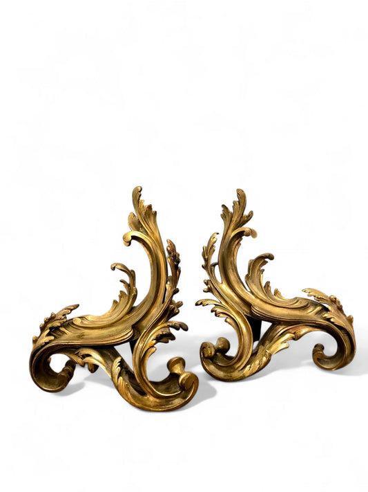 Pair of Antique French Rococo Gilt Bronze Chenets Home Crush