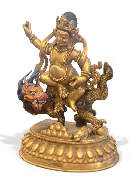 Antique Gilt Bronze Tibetan Hayagriva on Dragon Home Crush