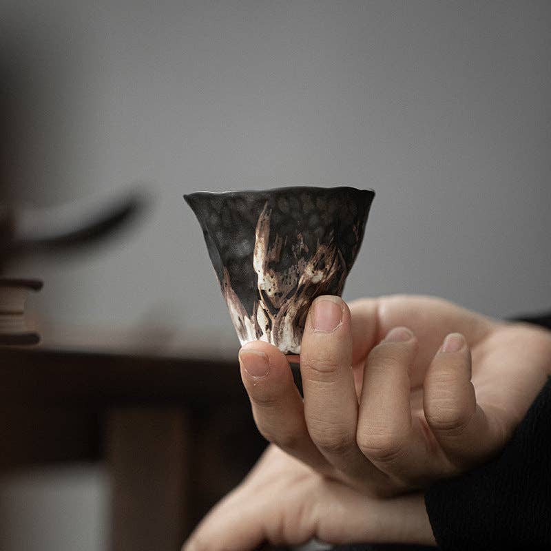 Gohobi Handmade Black Wabi-sabi Tea Cup Gohobi （We cover U.S. import duties）