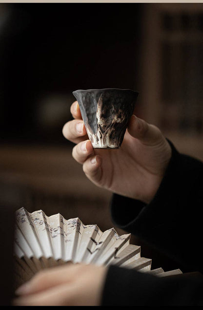 Gohobi Handmade Black Wabi-sabi Tea Cup Gohobi （We cover U.S. import duties）