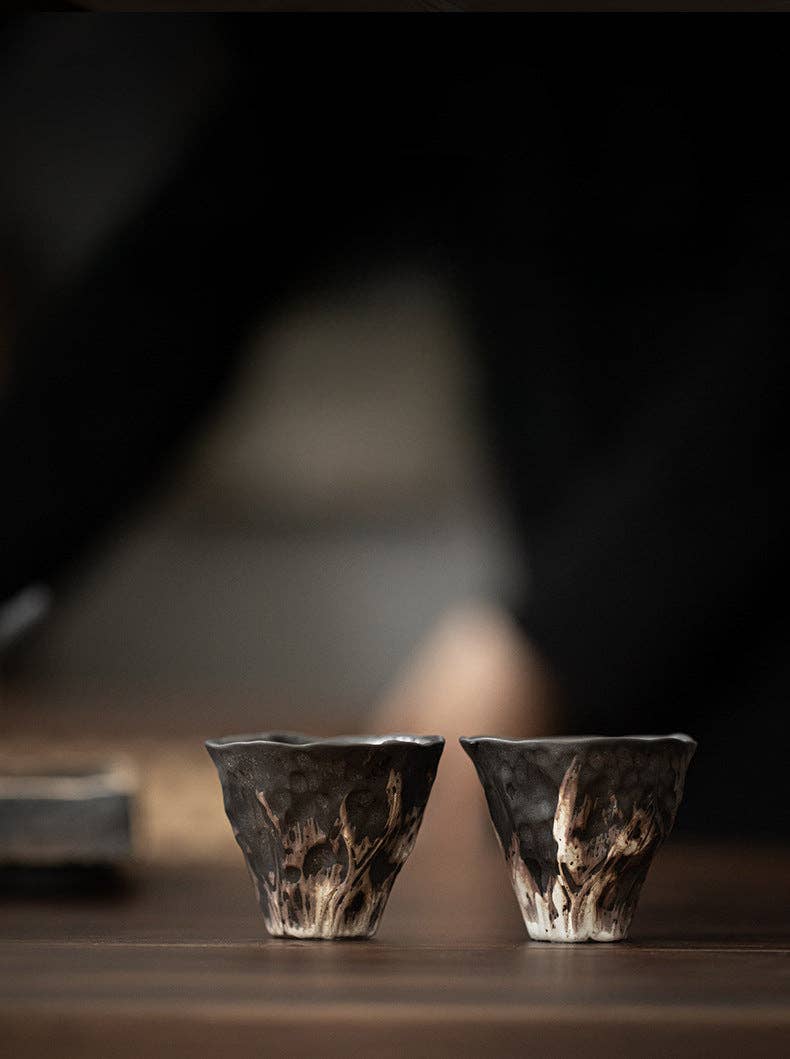 Gohobi Handmade Black Wabi-sabi Tea Cup Gohobi （We cover U.S. import duties）