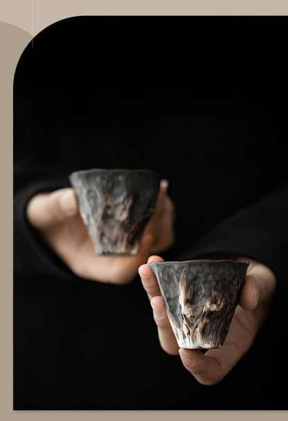 Gohobi Handmade Black Wabi-sabi Tea Cup Gohobi （We cover U.S. import duties）