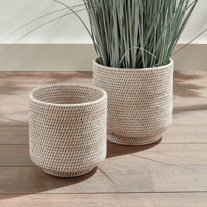 Burma Rattan Cachepots Large, White Napa Home & Garden