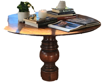 Antique Italian Round Walnut Pedestal Table with carved feet base