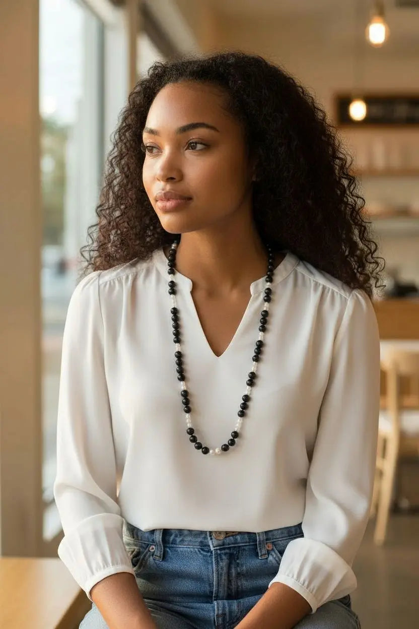 Vintage Black Onyx and Freshwater Pearl Necklace Home Crush