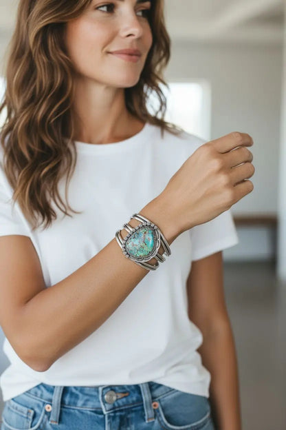 Vintage Navajo Sterling Silver & Royston Turquoise Cuff Bracelet Home Crush