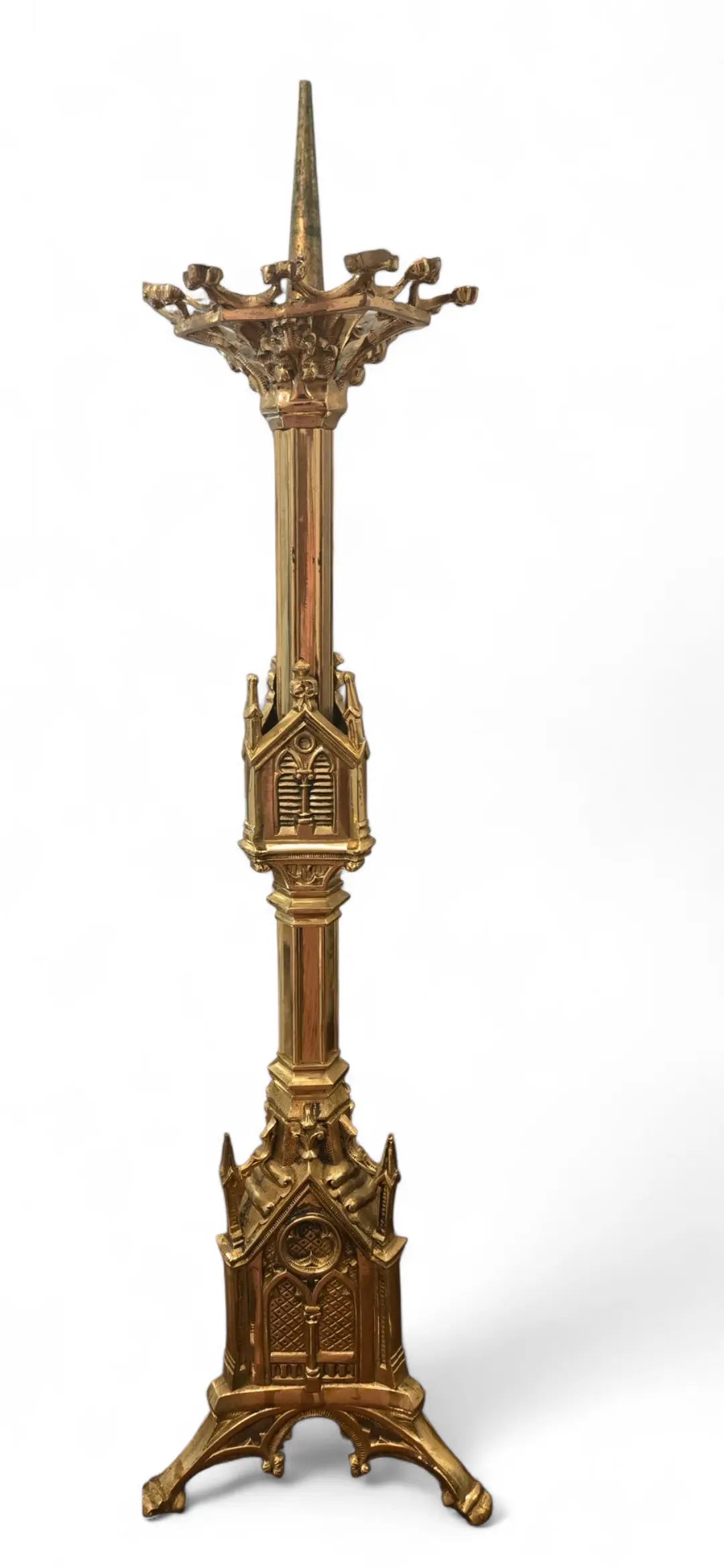 Pair of 19th-Century Gothic Revival Gilt Brass Altar Candlesticks Home Crush