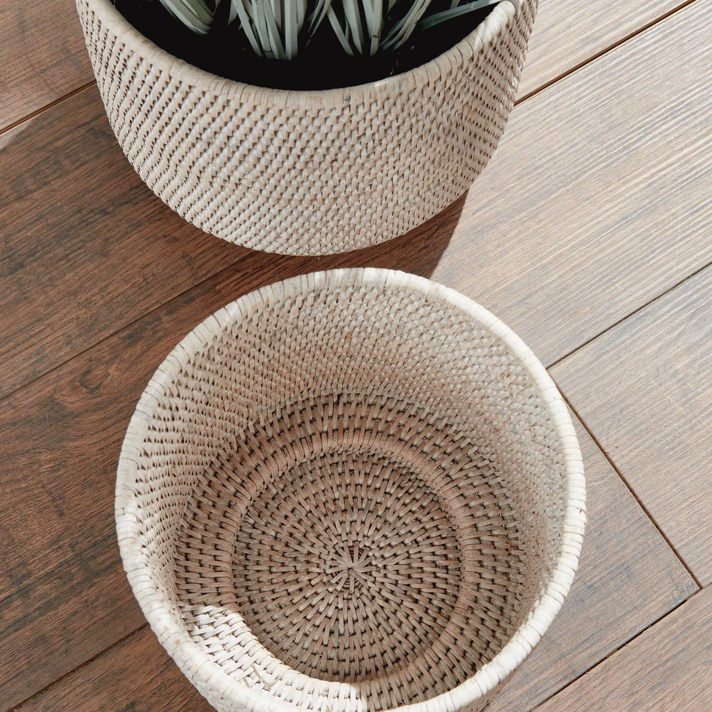 Burma Rattan Cachepots Large, White Napa Home & Garden