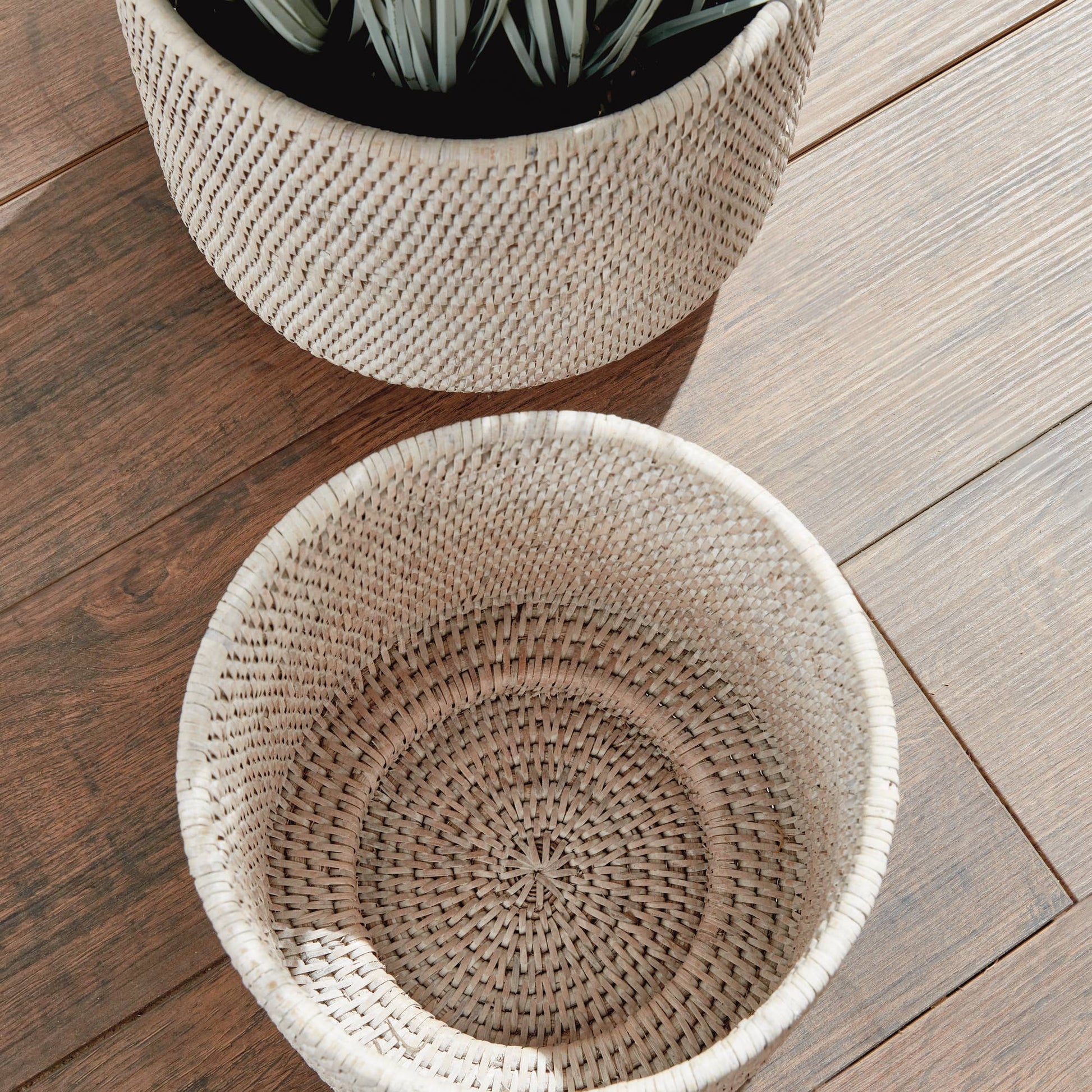 Burma Rattan Cachepots Large, White Napa Home & Garden