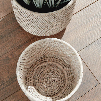 Burma Rattan Cachepots Large, White Napa Home & Garden