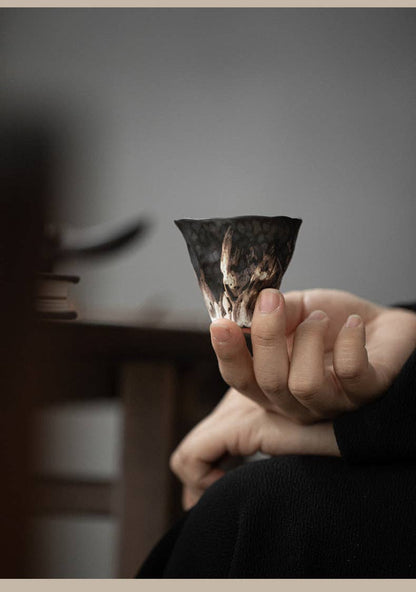 Gohobi Handmade Black Wabi-sabi Tea Cup Gohobi （We cover U.S. import duties）