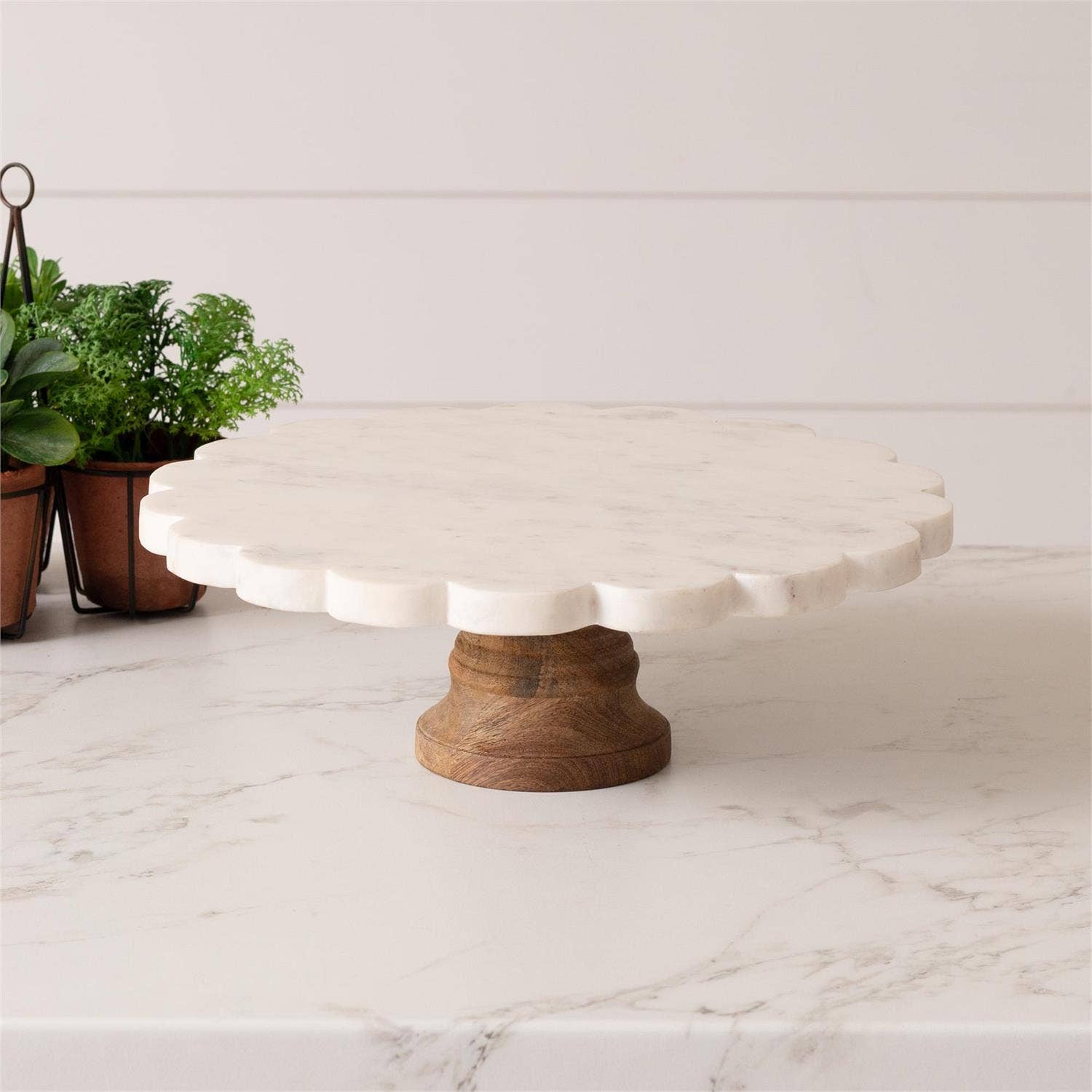 Scalloped Marble Cake Stand (PC) Audrey's Home & Gift