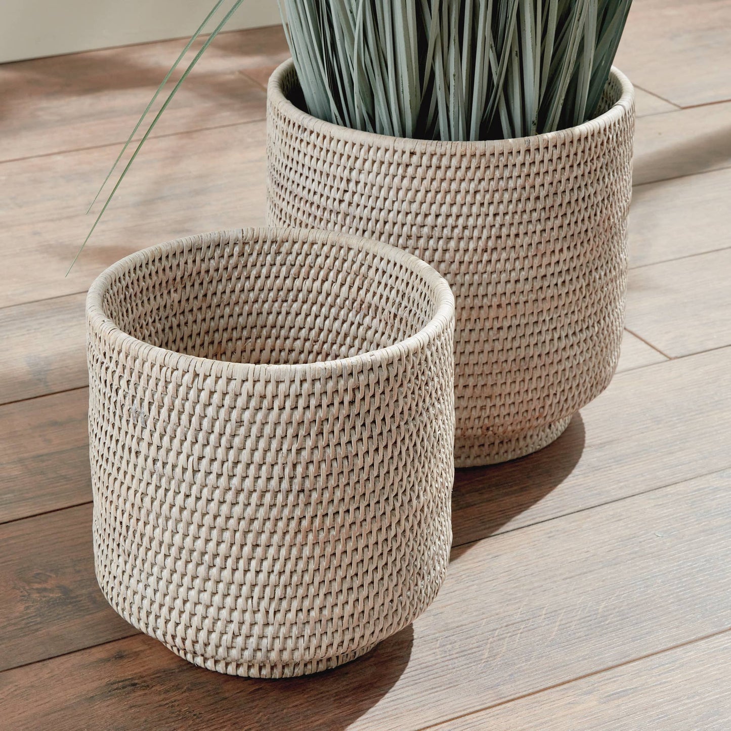 Burma Rattan Cachepots Large, White Napa Home & Garden