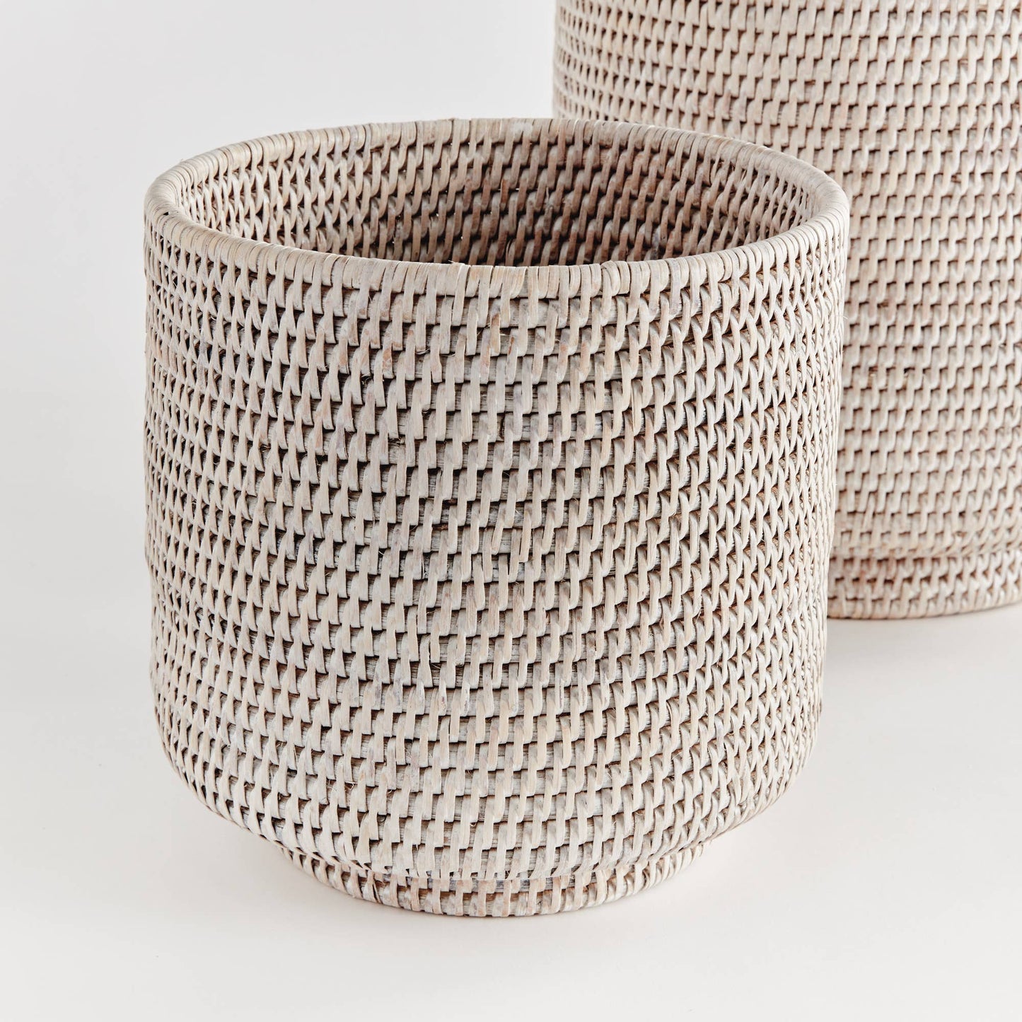 Burma Rattan Cachepots Large, White Napa Home & Garden