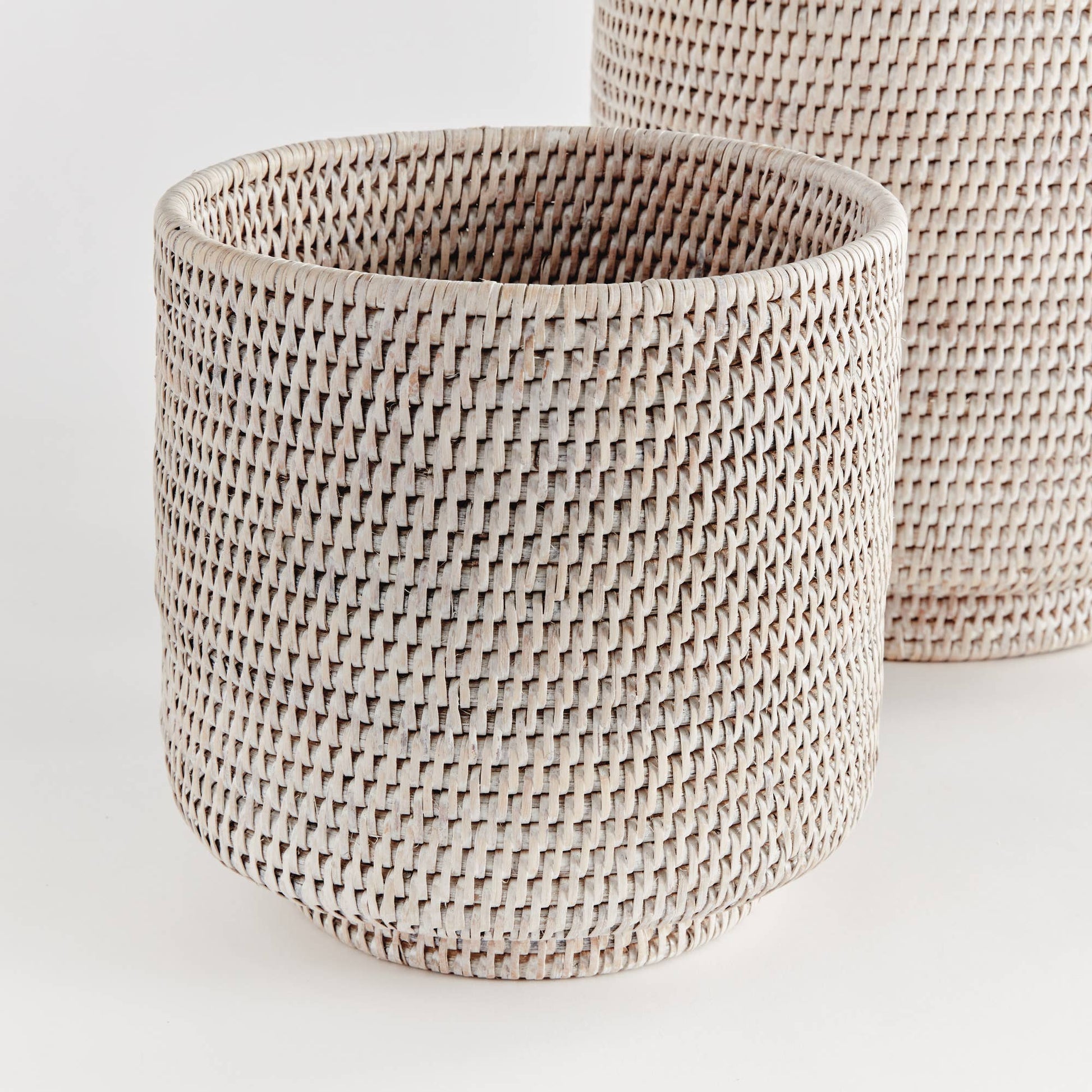 Burma Rattan Cachepots Large, White Napa Home & Garden