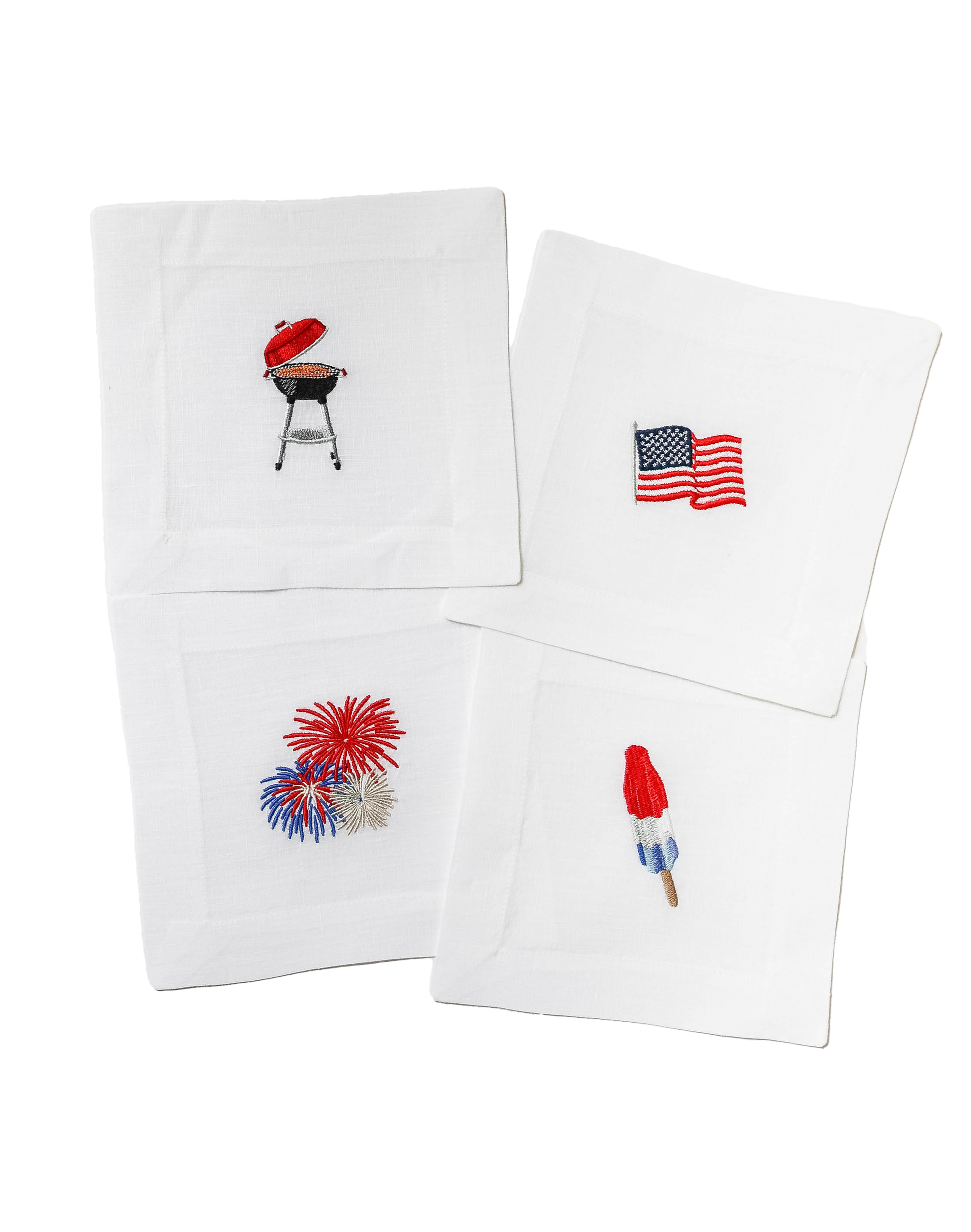 4th of July Embroidered Linen Cocktail Napkins Lettermade
