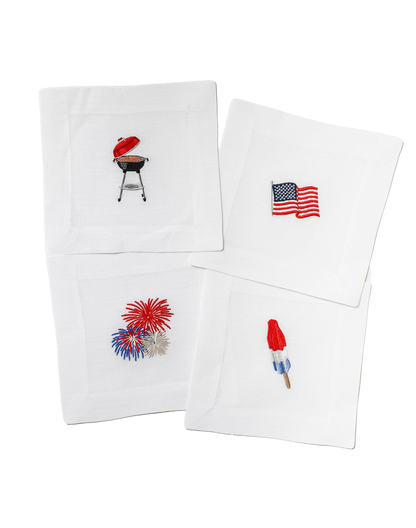 4th of July Embroidered Linen Cocktail Napkins Lettermade