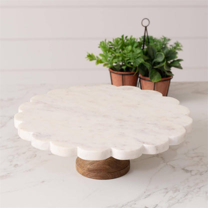 Scalloped Marble Cake Stand (PC) Audrey's Home & Gift