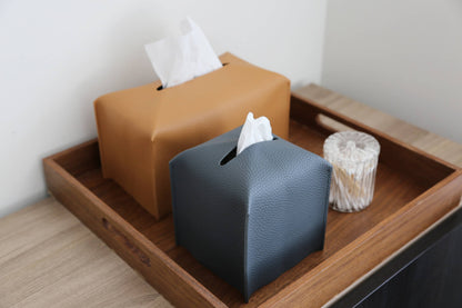 Vegan Leather Tissue Box Cover - Rectangle: White