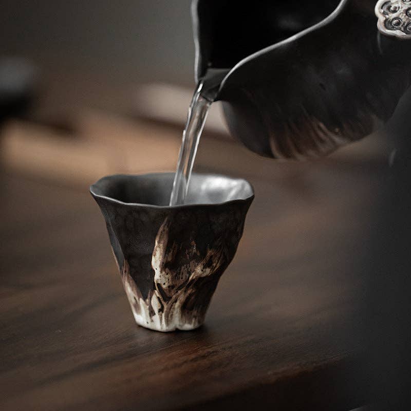 Gohobi Handmade Black Wabi-sabi Tea Cup Gohobi （We cover U.S. import duties）