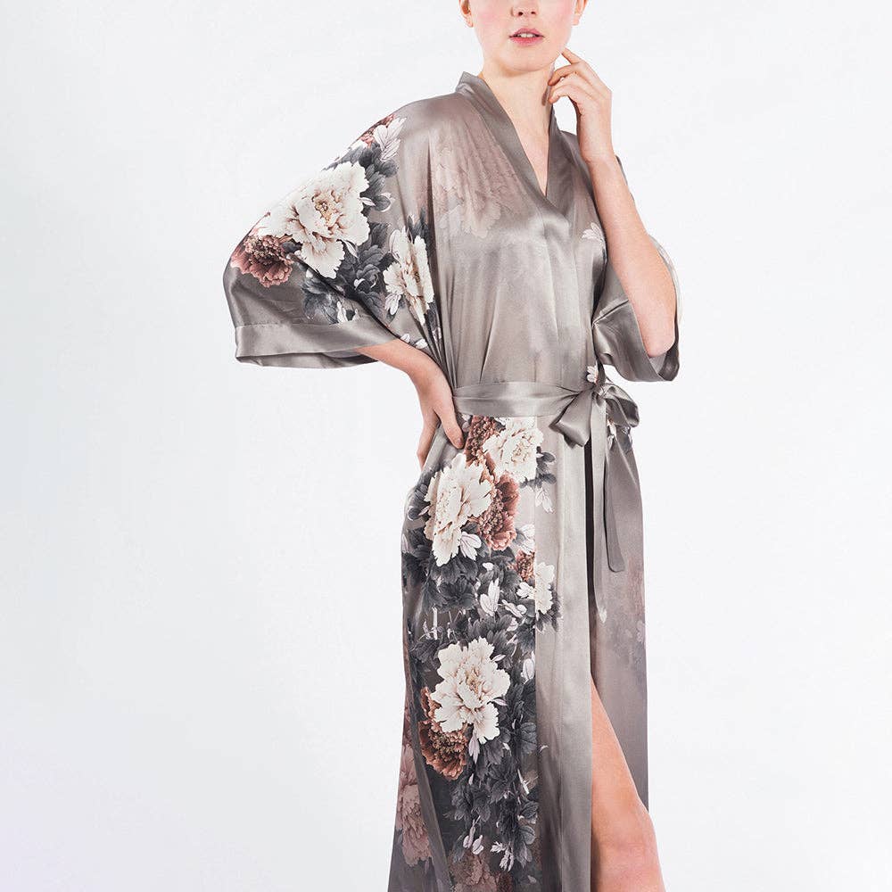 Silk Keina Long Kimono Taupe Robe