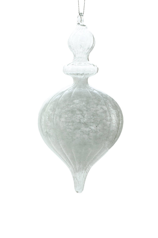 White Drop Frosted Ribbed Ornament