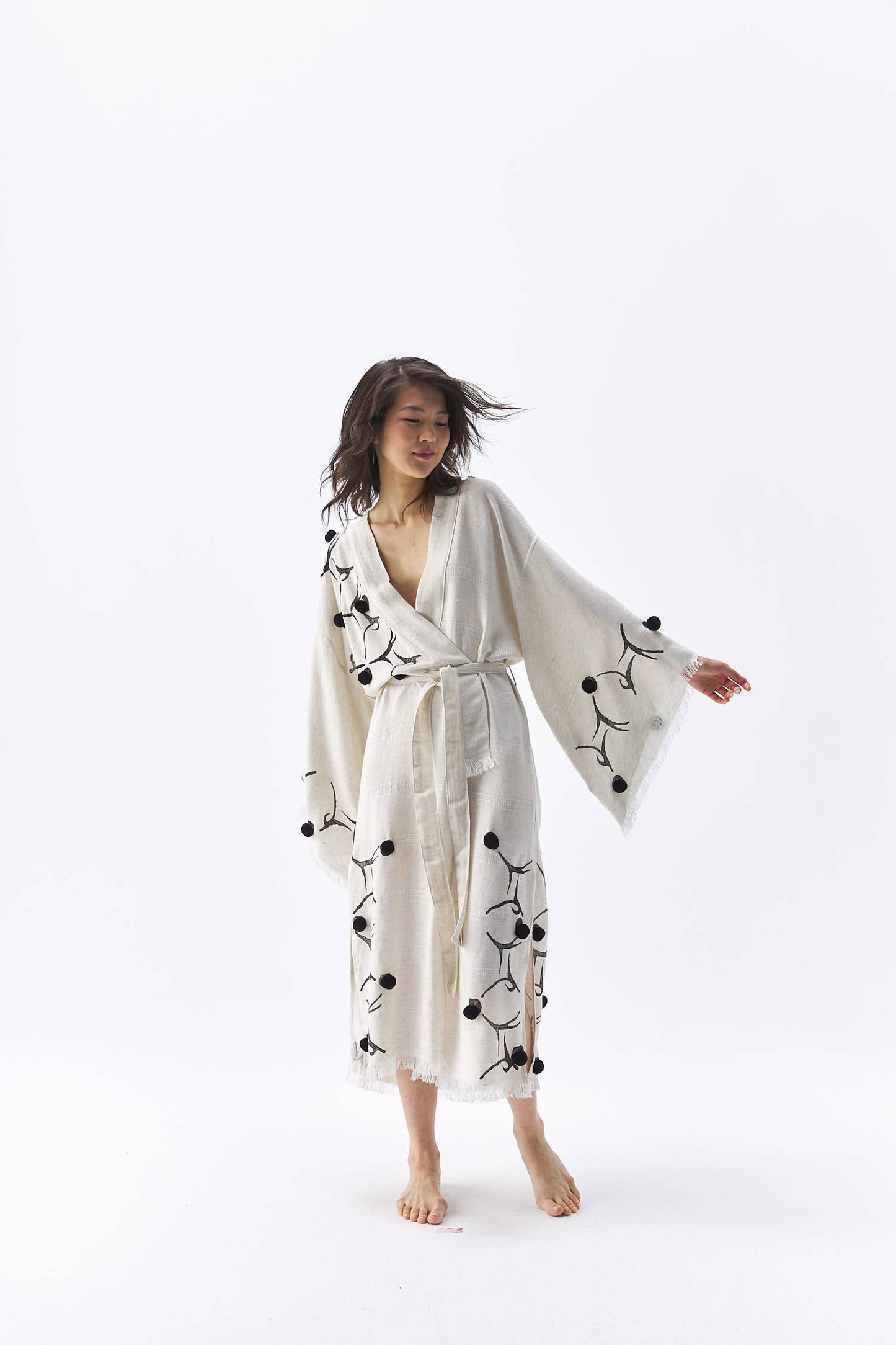 Linen Pompom Kimono (#2737)