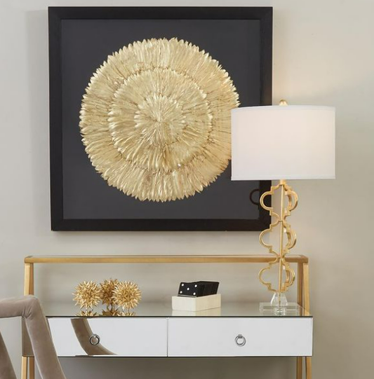 Avery Hand-Applied Gold Feather Spiral Framed Artwork