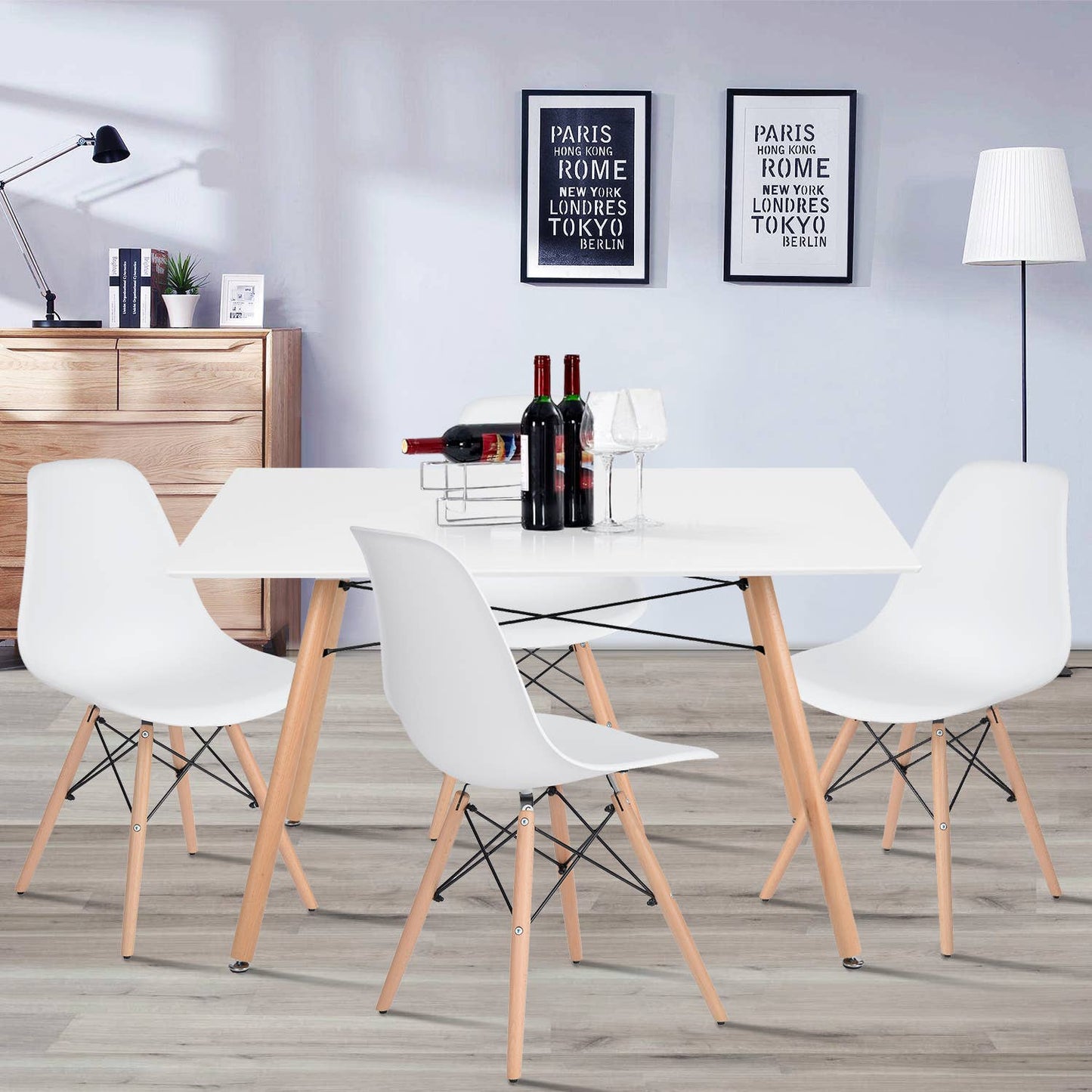 Modern White Dining Chairs with Solid Wood Frame