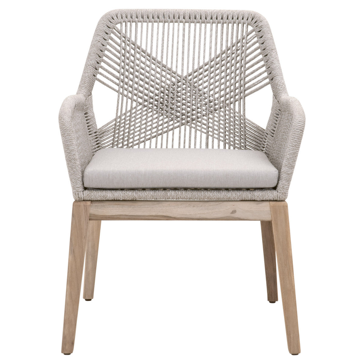 Loom Outdoor ARM Chair- Taupe & White Flat Rope, Pumice, Gray Teak