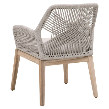 Loom Outdoor ARM Chair- Taupe & White Flat Rope, Pumice, Gray Teak