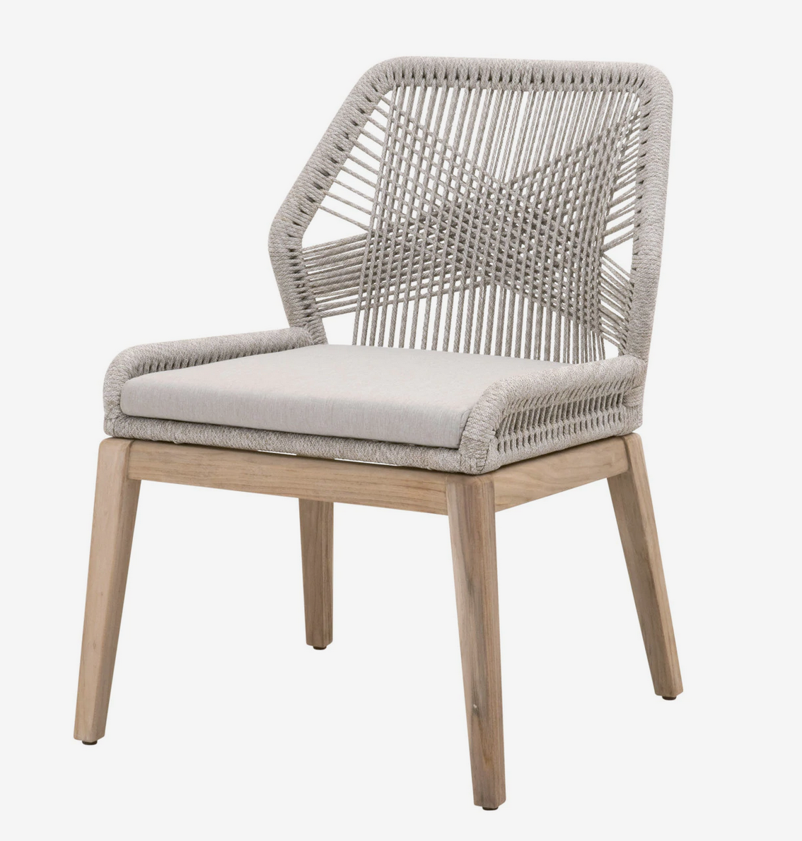 Loom Outdoor DINING Chair- Taupe & White Flat Rope, Pumice, Gray Teak