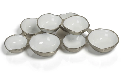 Small Cluster of Eight Serving Bowls Nickel and White
